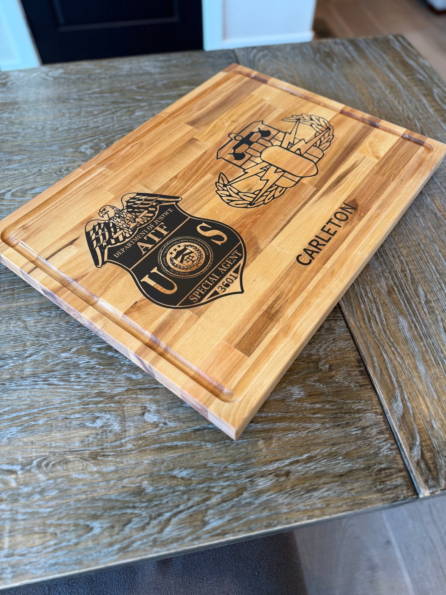 Custom Butcher Block Cutting Board with Custom Epoxy inlay
