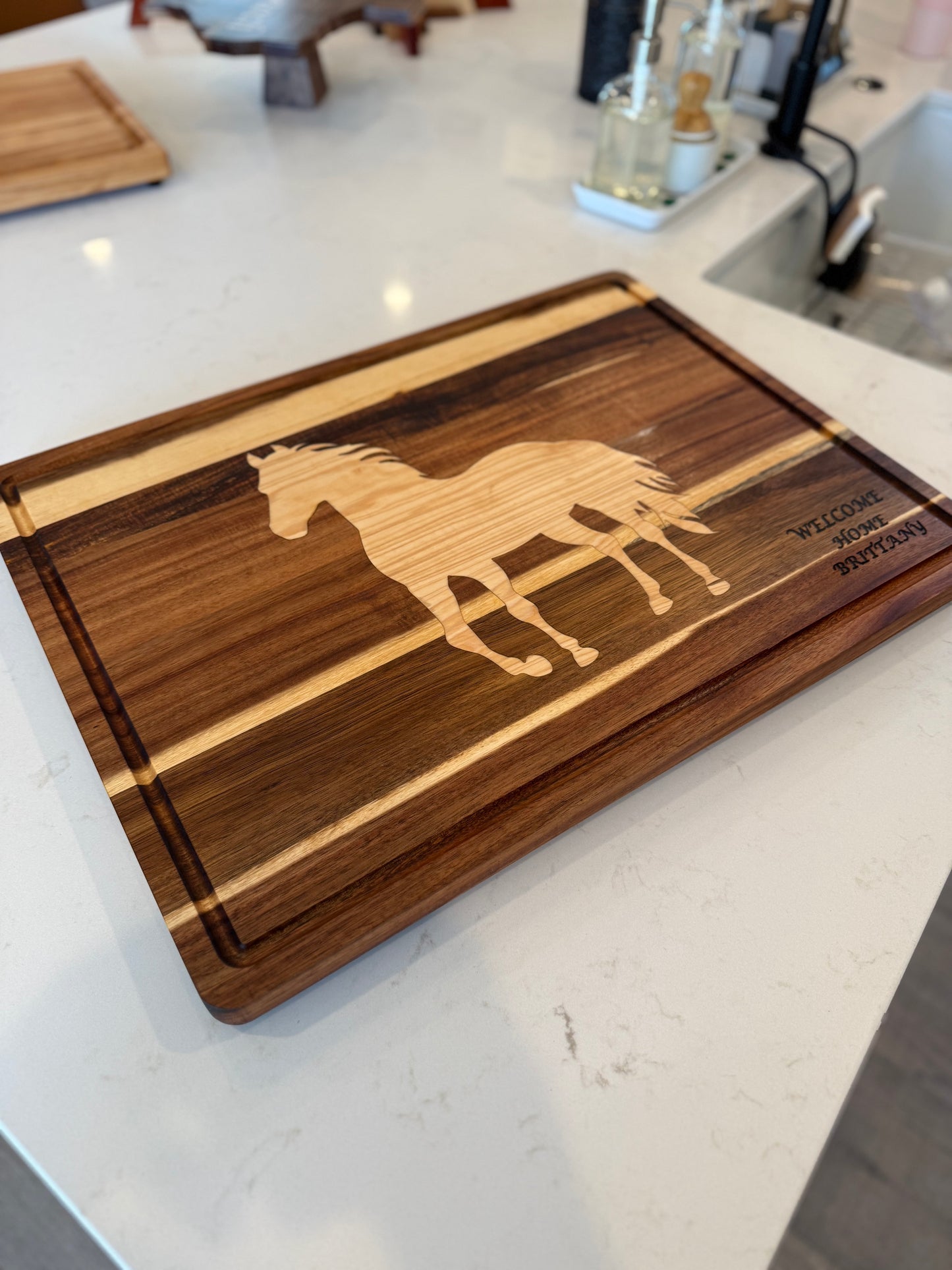 Custom Cutting Board with wood inlay