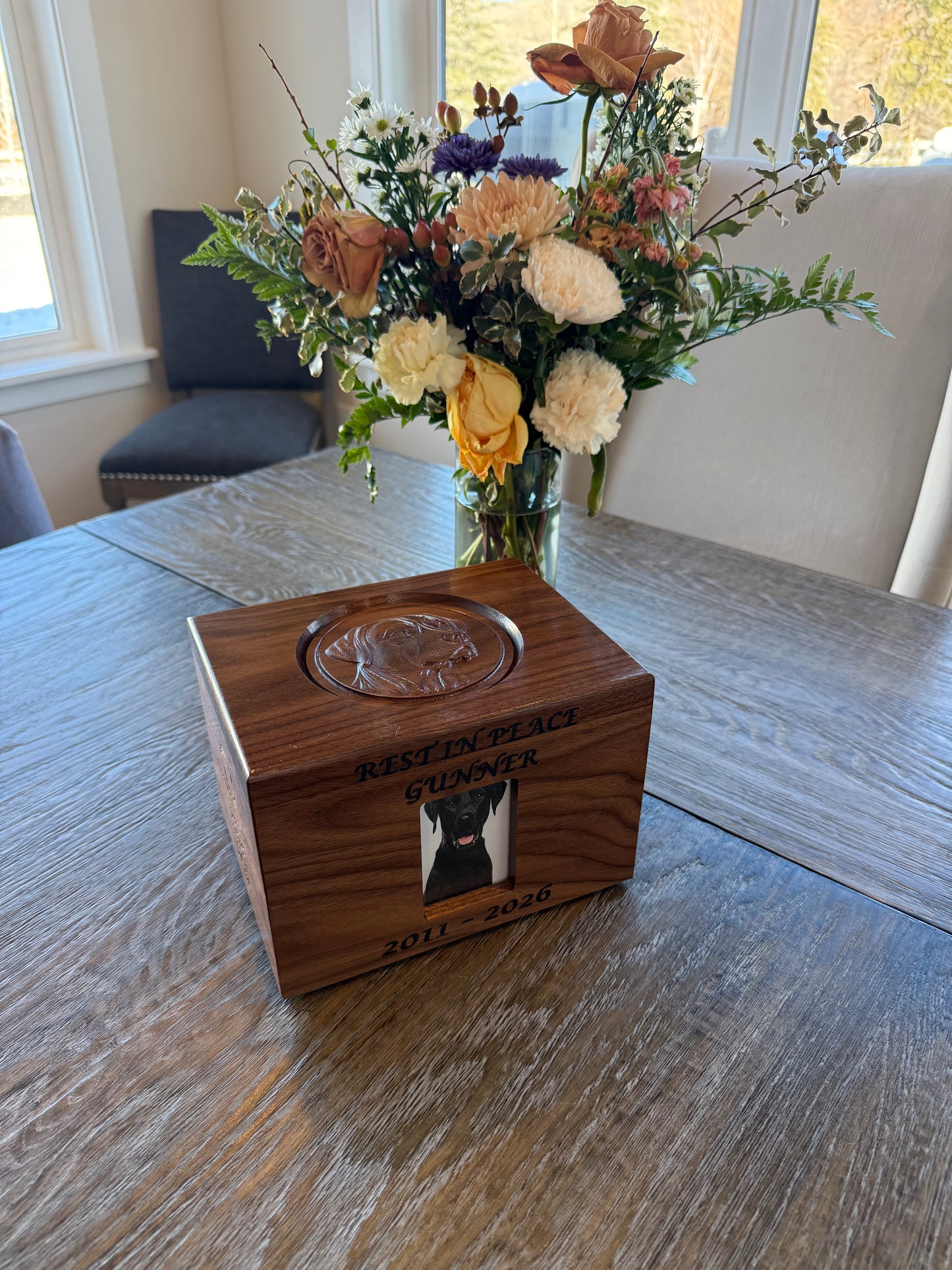 Custom Hardwood Engraved Pet Ashes Urn