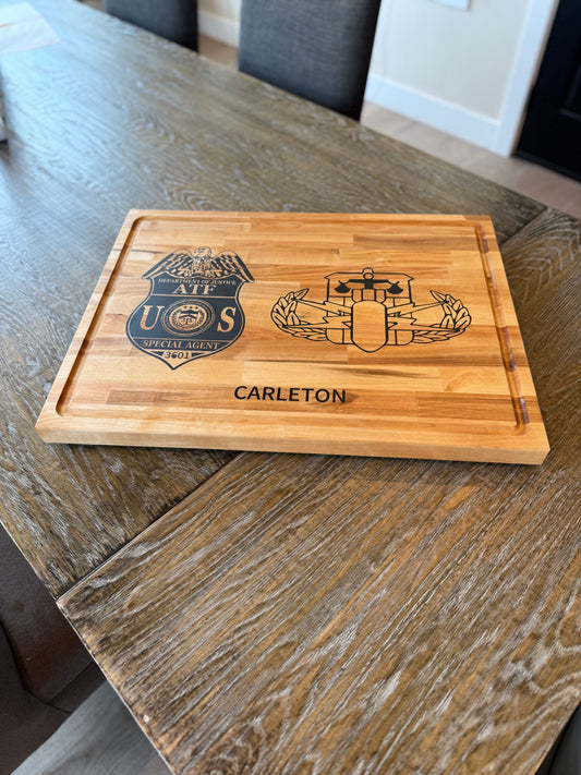 Custom Butcher Block Cutting Board with Custom Epoxy inlay
