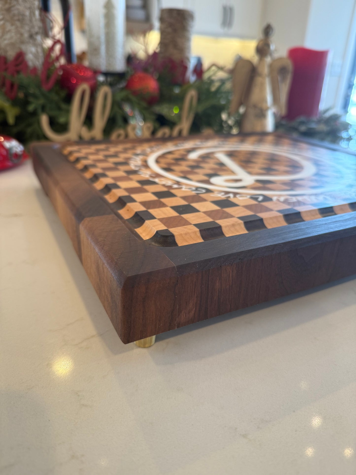 Custom Butcher Block Cutting Board with Custom Epoxy inlay