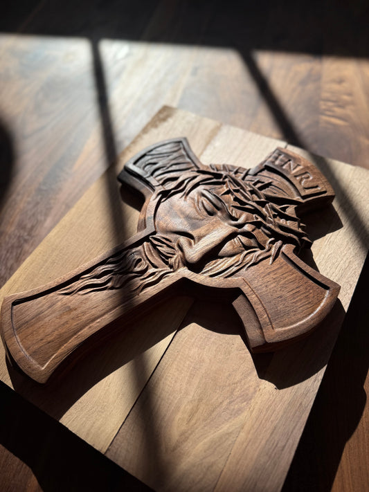 Christian Cross with Christ Face 3D