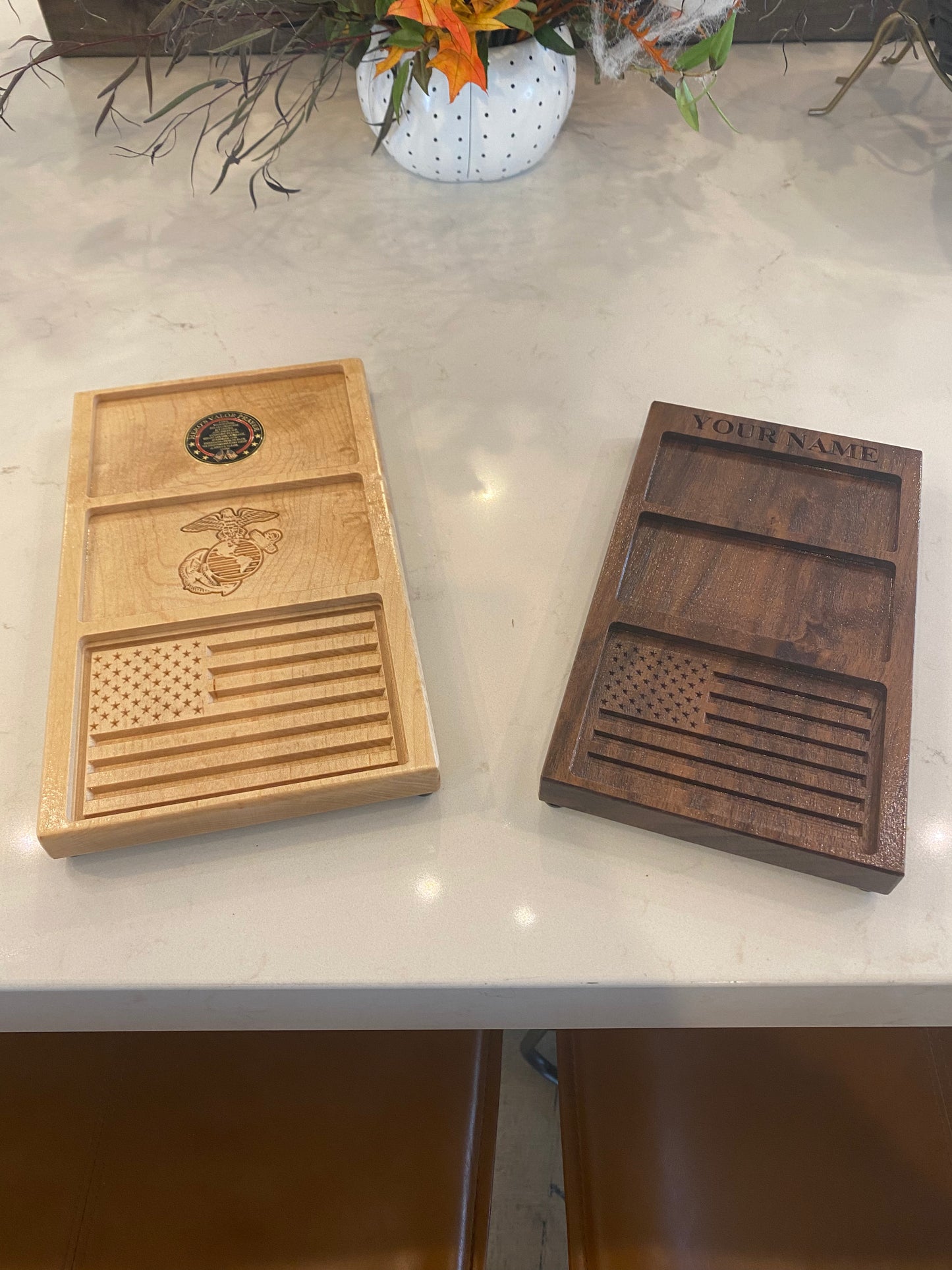 Personalized Hardwood Pocket Trash Valet/Tray