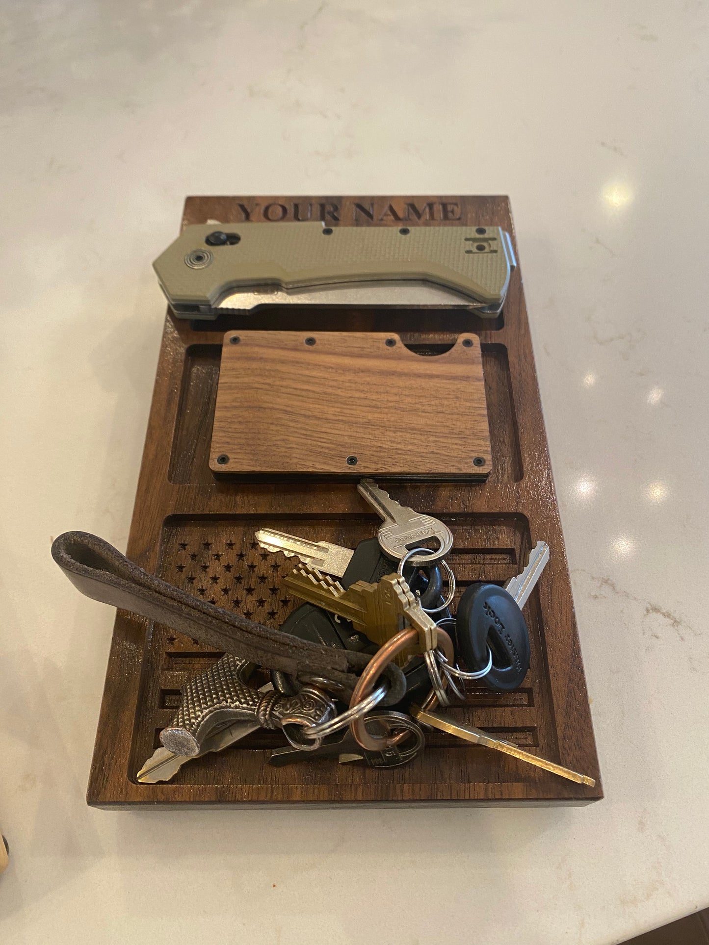 Personalized Hardwood Pocket Trash Valet/Tray