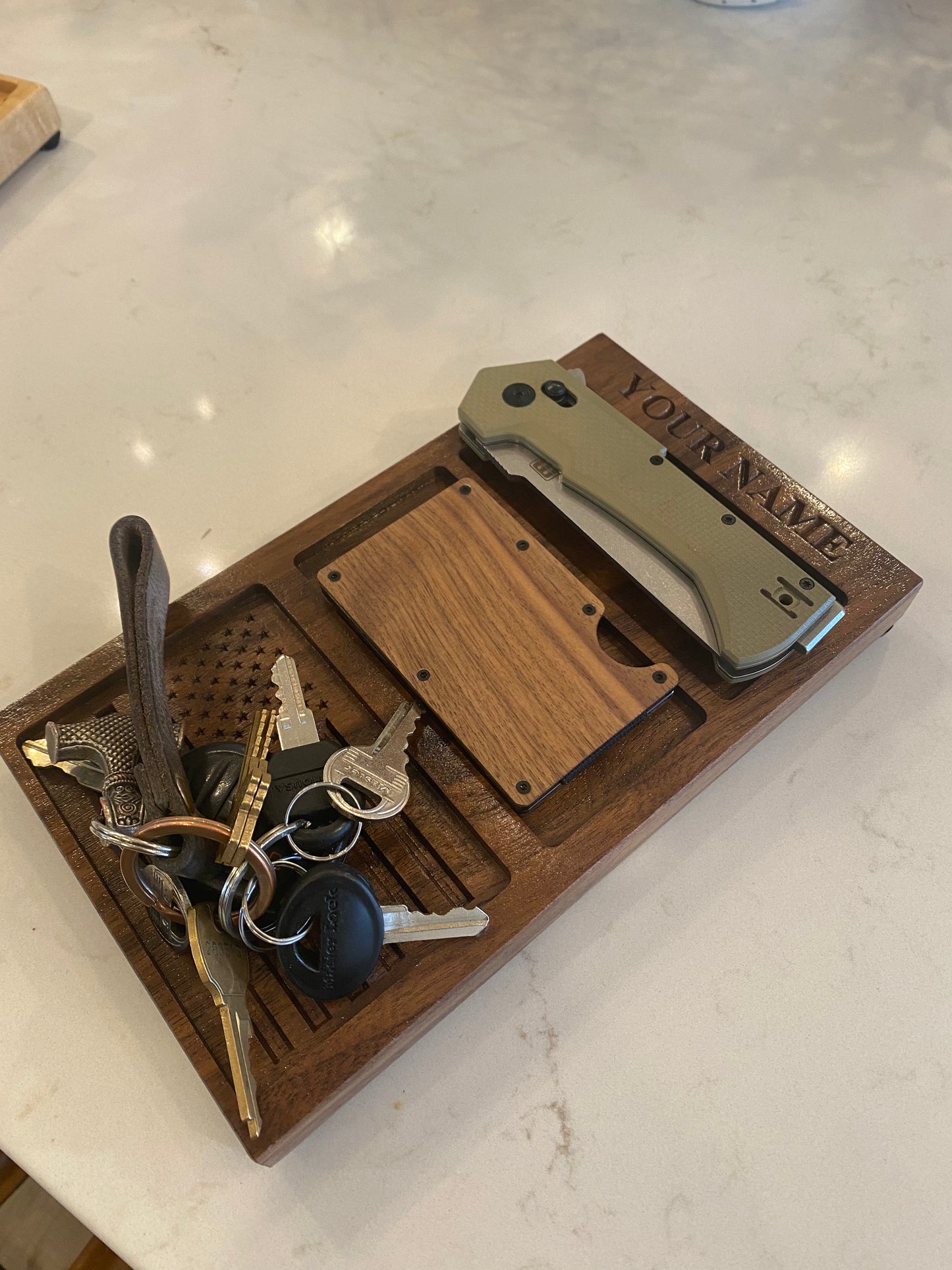 Personalized Hardwood Pocket Trash Valet/Tray